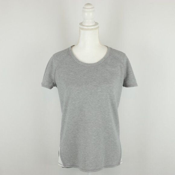 Athleta Women's Small Gray Heather White Knit Scoop Neck Short Sleeve Tee - Picture 1 of 8